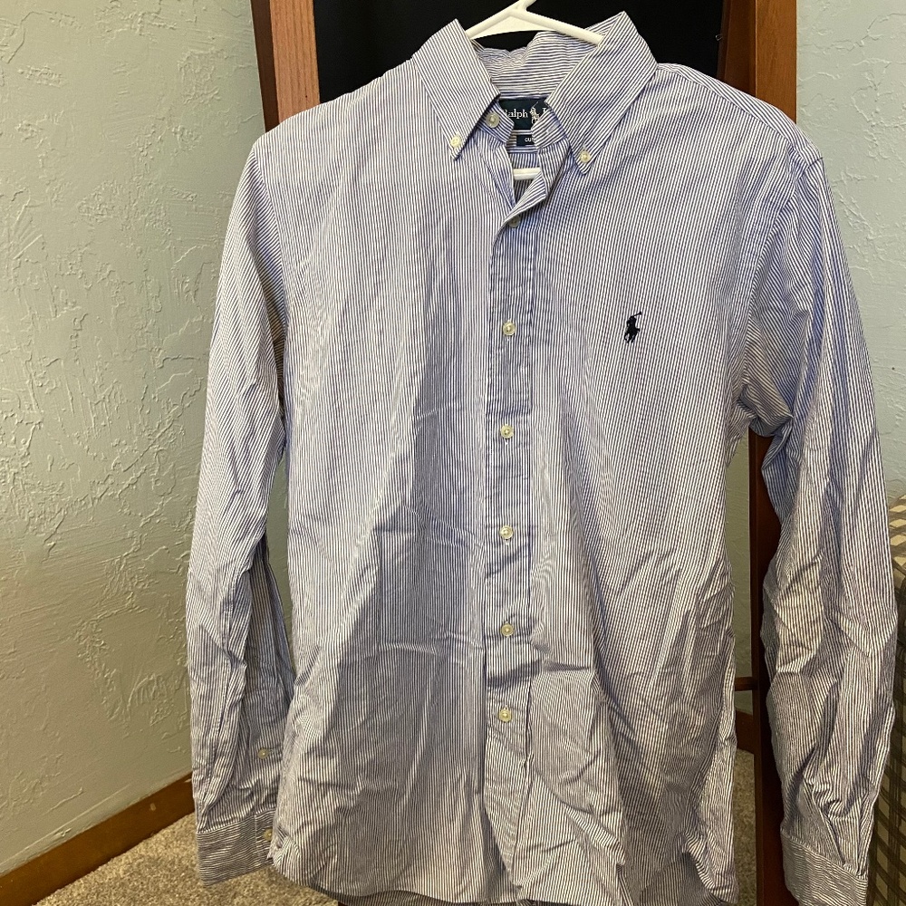 Polo Ralph Lauren Custom Fit Button Down Shirt - Blue/White pinstripes